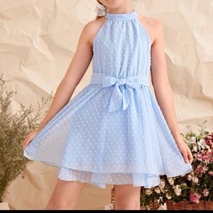 SHEIN Girls Swiss Dot Chiffon Belted Halter Dress size 8Y